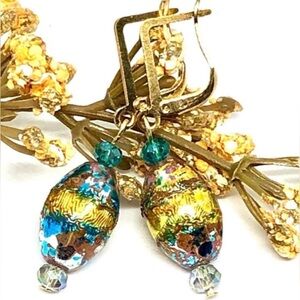 Pink Blue Gold Silver Speckled Glass Oval Easter Egg Lever Back Drop Earrings